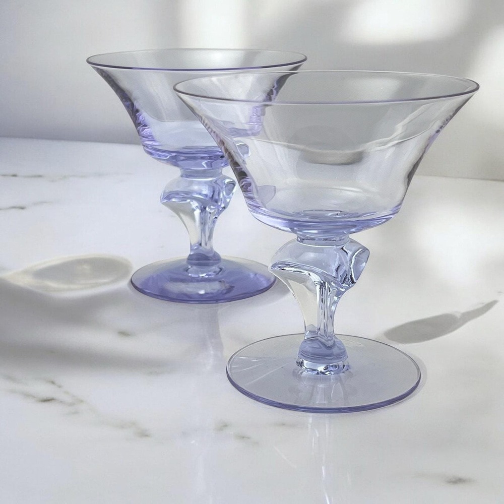 Tiffin Twilight Neodymium Glass Purple/Blue 4 Champagne Coupes Sherbets #17578 - Picture 3 of 8